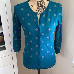 The Limited Teal Blue Polka Dot Cardigan